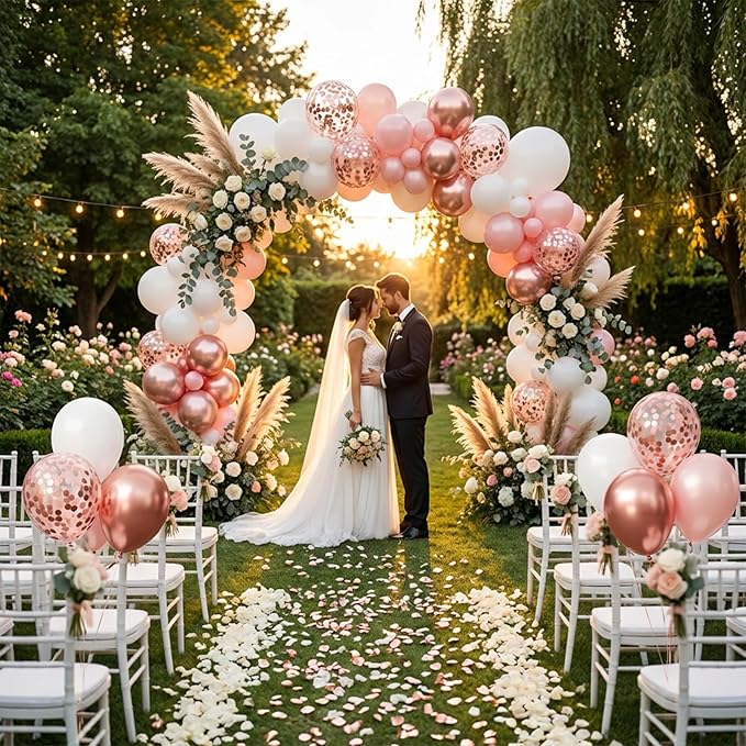 Hiquaty Rose Gold Balloons,60pcs Rose Gold and White Balloons 12 Inch,Rose Gold Ribbon for New Year Wedding Bridal Shower Party Decorations