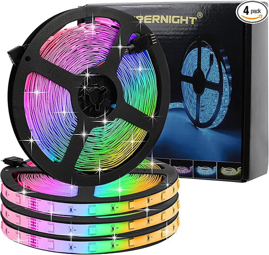 SUPERNIGHT Waterproof Led Strip Lights, 4 Rolls 32.8FT 300Leds Rope Light Flexible Multicolor, RGB Music Sync Color Changing Lights for Party, Kitchen,Home Decoration(Not Included Power Supply)