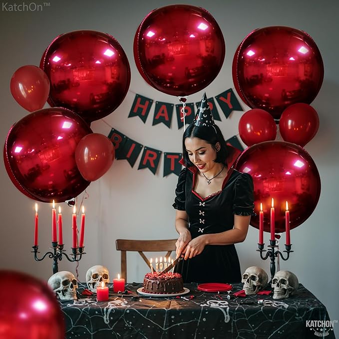 KatchOn, Metallic Red Balloons - 22 Inch, Pack of 6 | Round 4D Mylar Cherry Balloons for Birthday Decorations | Maroon Balloon for Wedding, Graduation Decorations 2026 | Baby Shower Decoration
