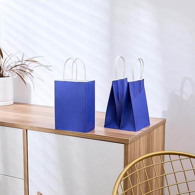 SUNCOLOR Mini Blue Gift Bags with Handles 25-Piece 6 Inch Goodie Bags for Party Favors, Graduations, Birthdays, Navy Blue