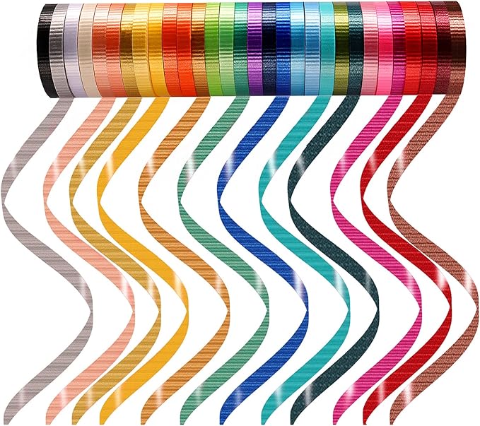 30 Roll Curling Ribbon Vivid Gift Wrapping Ribbons 30 Kinds Colors for Valentines Decor Crafts Bows Present Wrapping Florist Wedding Party Festival Arts, 11 Yards Per Roll, 3/16 Inch Wide 3/16" - Set4