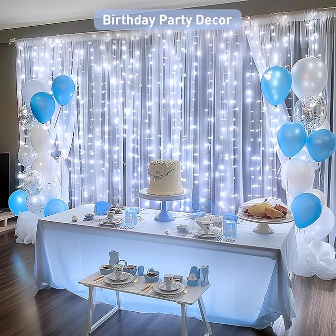 JMEXSUSS 300 LED 9.8x9.8Ft Curtain Lights Indoor with Remote, White Christmas Lights Plug in, 8 Modes White String Lights for Bedroom Wall Wedding Reception Dorm Party Backdrop Window Outdoor Decor