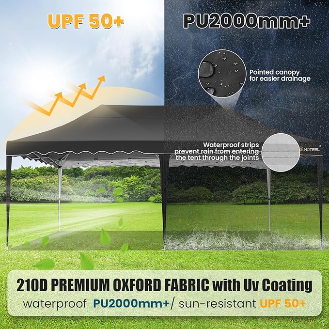 HOTEEL 10×20 Pop Up Canopy, Canopy Tent UV 50+ and Waterproof, Thickened Frame, Large Space Easy Pop Up Canopy, Outdoor Canopy for Weddings, Beaches, Parties, Patio (Dark Black)