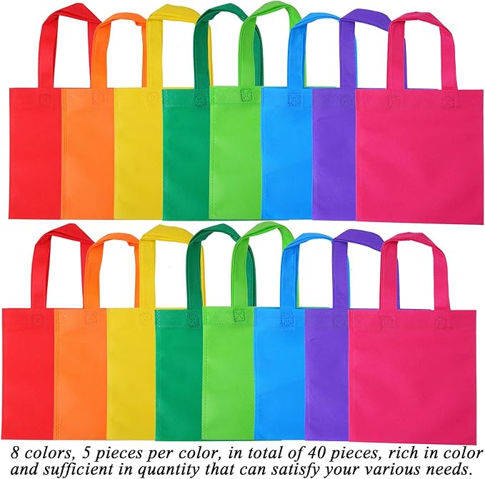 Elcoho 40 Pieces Non-Woven Party Favor Bags 8×8 Inch Resuable Goodie Gift Bag with Handles Tote Treat Bag for Birthday Party