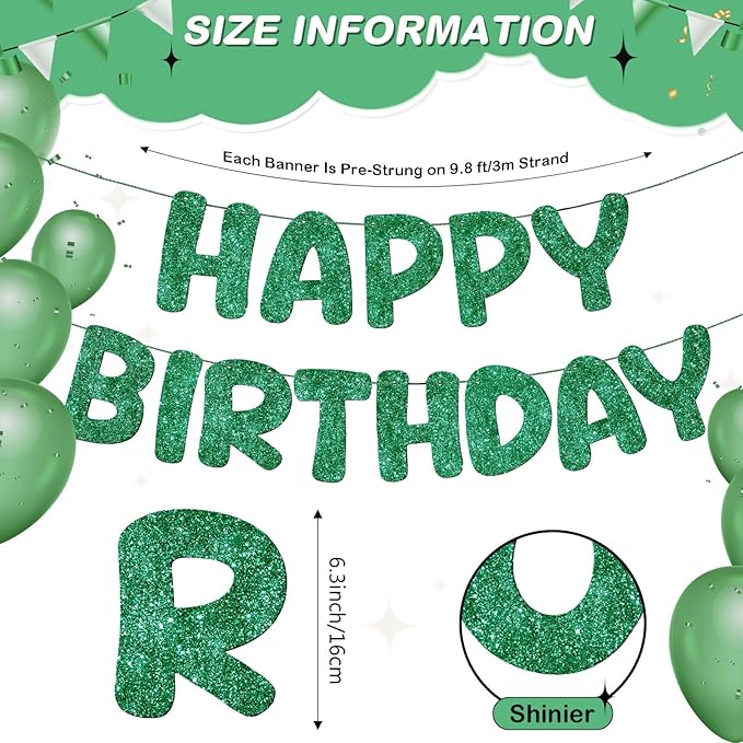 Fulmoon Glitter Pre Strung Happy Birthday Banner No DIY Party Decorations Happy Birthday Sign Decor for Men Women Boy Girls Backdrop(Green)