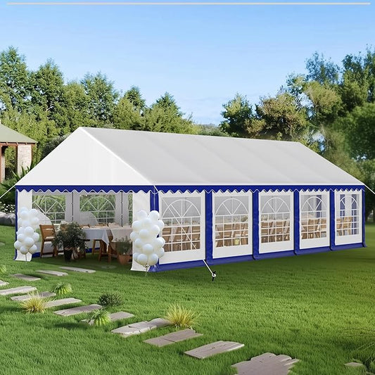 PHI VILLA 16x32 Outdoor Heavy Duty Party Tent, Large Party Canopy Wedding Event Tent with Removable Sidewalls & 4 Storage Bags for Patio Outdoor Garden Events, Blue