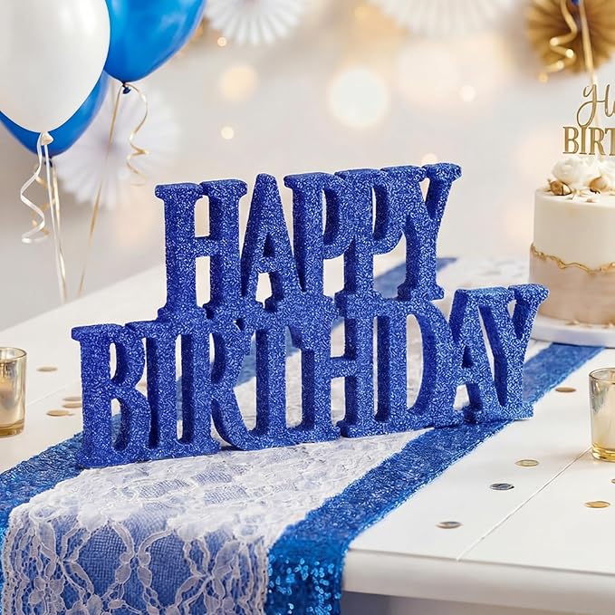 Novabright Happy Birthday Sign Centerpieces for Table Birthday Party Decorations for Women Bday Birthdays Themed Celebration Party Supplies(Blue,Glitter)