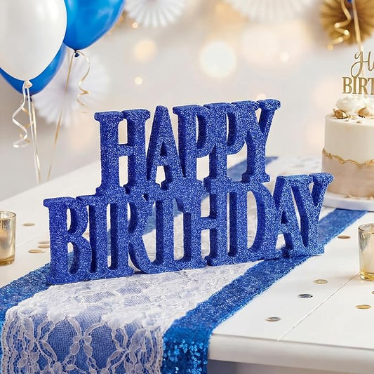 Novabright Happy Birthday Sign Centerpieces for Table Birthday Party Decorations for Women Bday Birthdays Themed Celebration Party Supplies(Blue,Glitter)