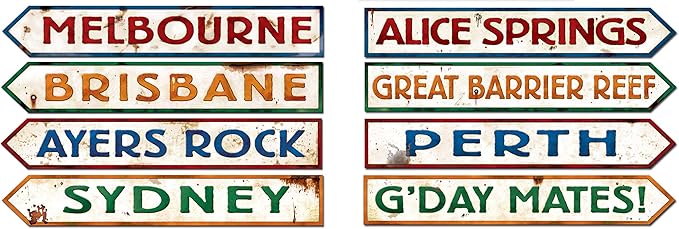 Beistle 8 Piece Paper Australian Street Sign Cut Outs Wall Décor Australia Day G'Day Mate Aussie Party Supplies