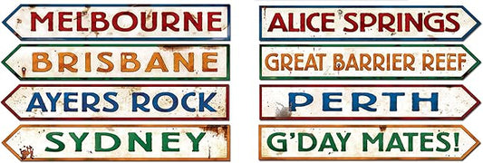 Beistle 8 Piece Paper Australian Street Sign Cut Outs Wall Décor Australia Day G'Day Mate Aussie Party Supplies