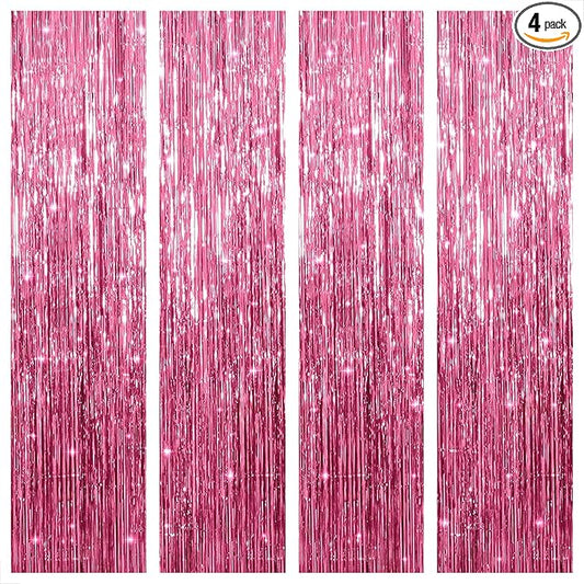 KatchOn,Large Pink Backdrop for Pink Party Decorations - Pack of 4 | Pink Fringe Backdrop Bachelorette Gender Reveal Wedding Baby Shower | Graduation Decorations 2025