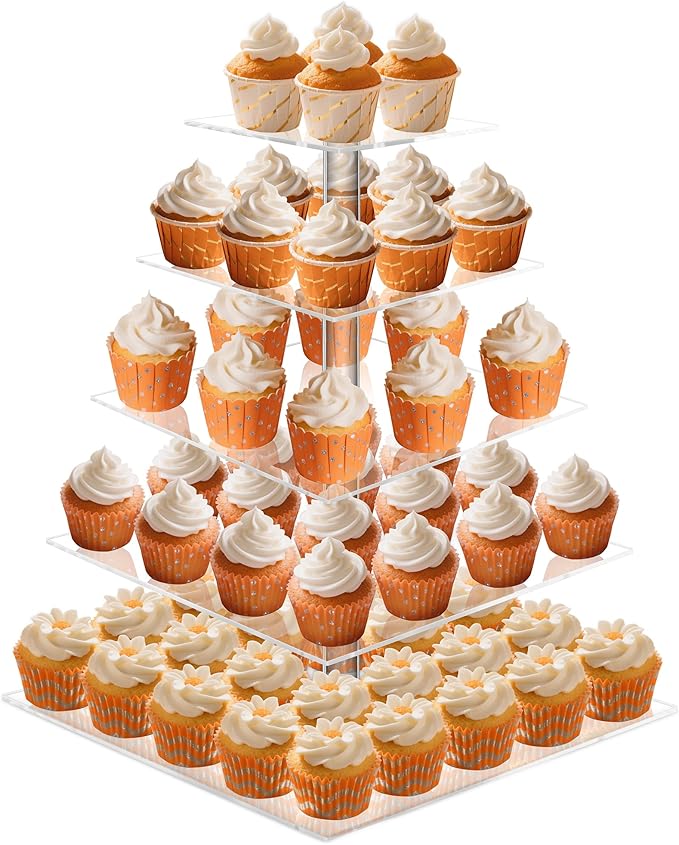 YestBuy 5 Tier Square Acrylic Cupcake Tree Tower Display Stand Display for Pastry Wedding Birthday Party