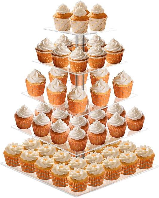 YestBuy 5 Tier Square Acrylic Cupcake Tree Tower Display Stand Display for Pastry Wedding Birthday Party