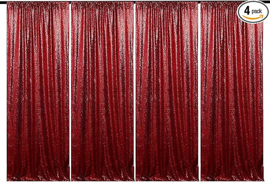 JYFLZQ Burgundy Sequin Backdrop Curtains 2ft x 8ft 4 Panel Glitter Photo Booth Backdrops Sparkly Photography Background Drapes for Parties Wedding Bridal Showers