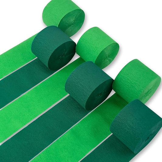 PartyWoo Green Crepe Paper Streamers 6 Rolls 492 ft Pack of Hunter Emerald Forest and Light Green Crepe Paper for Graduation Christmas Jungle Birthday Party Decorations (1.8 Inch x 82 Ft/Roll)