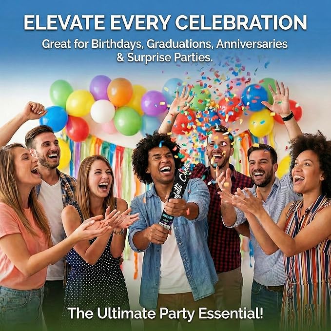 Multicolor Confetti Cannon 2pc, Biodegradable Confetti Poppers, Party Poppers for 2026 New Year’s Eve, Christmas, Birthdays & Celebrations, Confetti Blaster Shooters