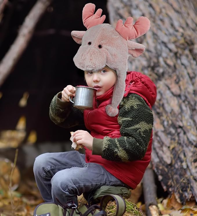 DolliBu Plush Hat – Super Soft Fleece Stuffed Animal Beanie with Ear Flaps, Cozy Warm Winter Hat for Kids – One Size
