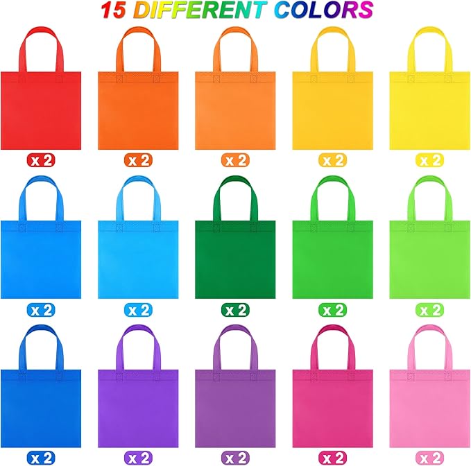 30 Packs Non-woven Party Gift Bags Reusable Goodie Bags 7.9×7.9 Inch Colorful Tote Treat Bag with Handles Rainbow cloth bags for Wedding Birthday