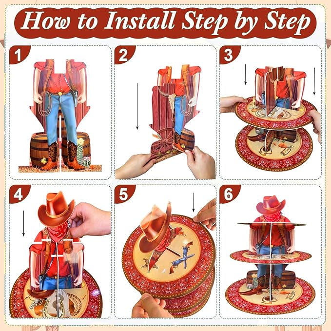 Western Cowboy Cupcake Stand Party Decorations Western Theme Birthday Cupcake Holder Cowboy Theme Cake Holder Birthday Dessert Stand for Wild West Baby Shower Party Supplies
