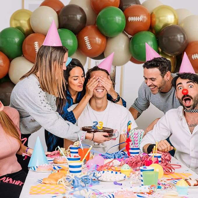Football Balloons, 50PCS 12inch Party Balloons Dark Green Gold Black Beige Ballons Football Printed Balloons For Boys Game Sports Birthday Party Football Themed Decorations