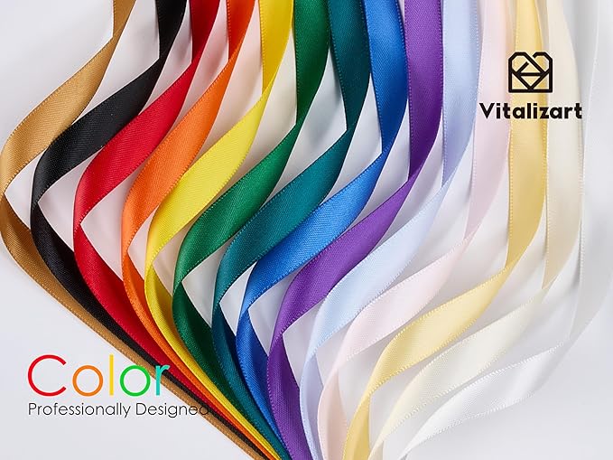 Vitalizart Rainbow Satin Ribbon 3/8” x 14 Rolls 70 Yards Ribbon for Gift Wrapping Hair Craft Party Decoration Flower Bouquet Wedding Double Face Assorted Color