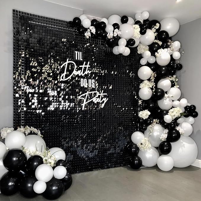 COKAOBE Black and White Balloon Garland Arch Kit, 124pcs White Black Confetti Latex Balloons for Baby Shower Birthday Graduation Wedding Engagements Anniversary Celebrations Party Decorations