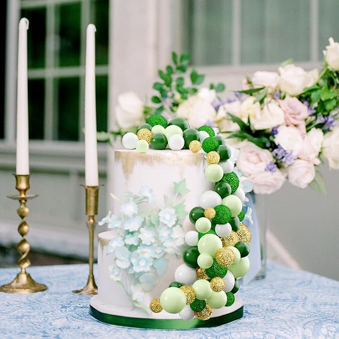 60Pcs Glitter Cake Balls Decorations Foam Cake Topper Balls Mini Balloon Cupcake Toppers for Cake Decorating Birthday Baby Shower Party (Glitter Green Series)