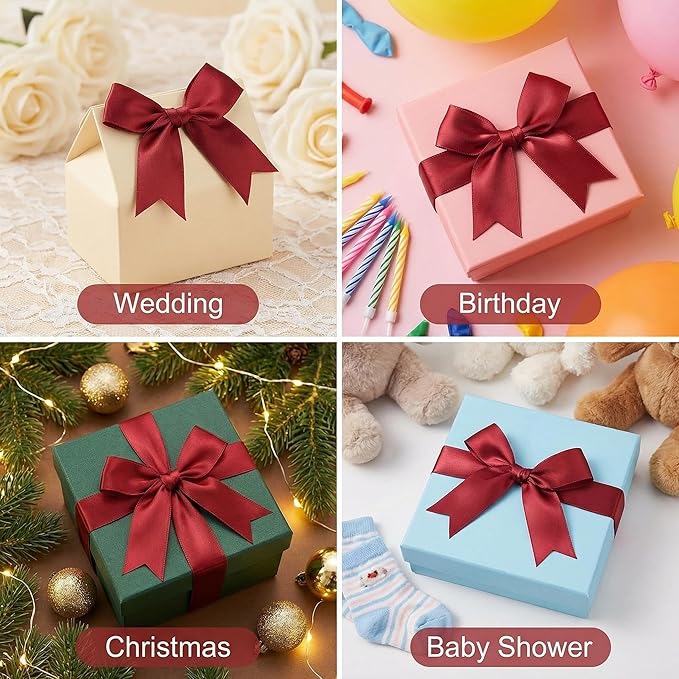 Red Gift Wrap Bows – 50pcs 3.3 Inch Elegant Satin Bows for Gift Wrapping, Wedding Decor, Baby Shower, Party Decorations, Birthday, Easter, Christmas, Anniversary, DIY Crafts, Gift Bags