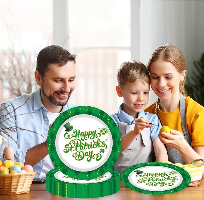 75 Pcs St Patrick's Day Plates and Napkins Supplies Set,Lucky Green Shamrock Theme Party Tableware Decorations Favors for Birthday Party Baby Shower St Patricks Day Decorations
