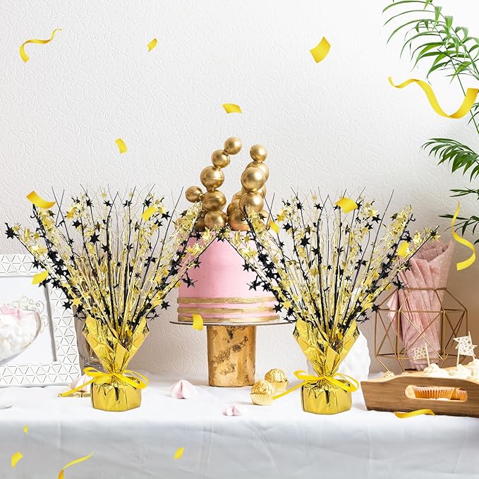 Crowye 3 Pieces Metallic Foil Spray Centerpiece Birthday Table Decoration Star Burst Centerpieces Graduation Table Decor for Birthday 2026 Party Holiday(Black Gold)