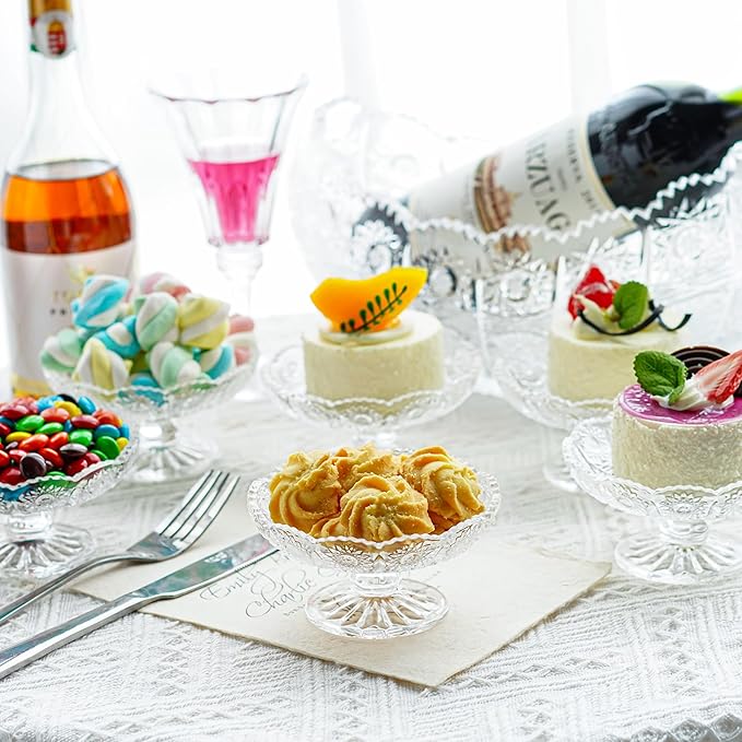 kanpura Set of 6 Glass Cake Plate Dessert Stand,Crystal Cupcake Plate Server for Chocolate, Dessert, Fruit Clear Small Cake Stand for Christmas, Birthday, Baby Shower Party