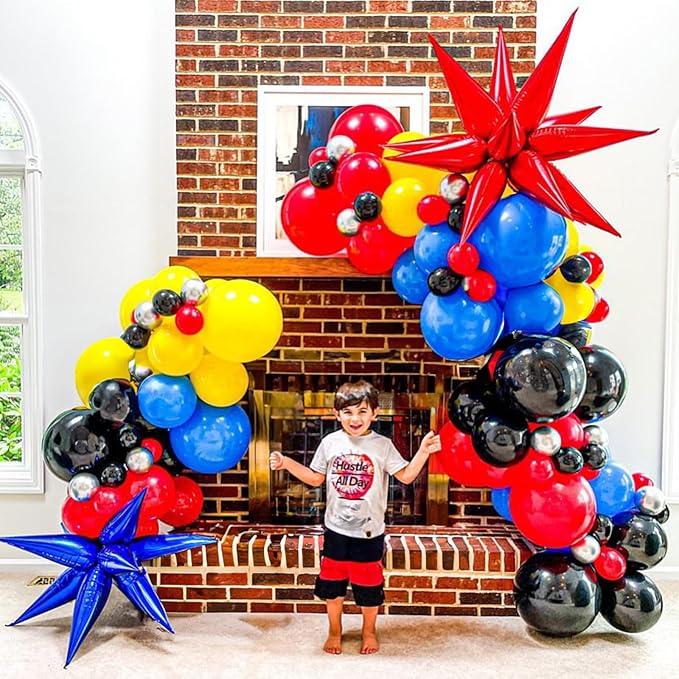60 Pack Balloons Red Yellow Green Blue Black Party Balloons with Metallic Silver Helium Balloon, Rainbow Colorful Latex Balloons Set for Kids Birthday Carnival Themed Decorations