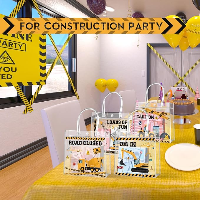 Aliceset 20 Pcs Construction Party Goodie Bags with Handles Construction Themed Party Favors Truck Theme Treat Bags for Birthday Decoration Baby Shower Supplies, 8 x 8 x 3.15 Inch