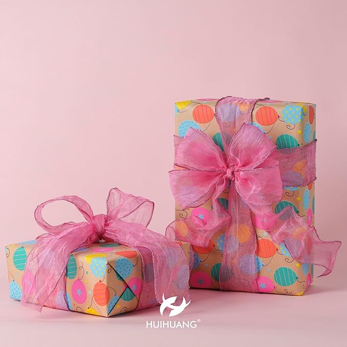 HUIHUANG Hot Pink Wired Ribbon 2.5 inch Fushcia Metallic Crinkle Wire Ribbon for Gift Wrapping Basket Wreath Bows Making Home Decor DIY Crafts Christmas Tree Decor - 10 Yards