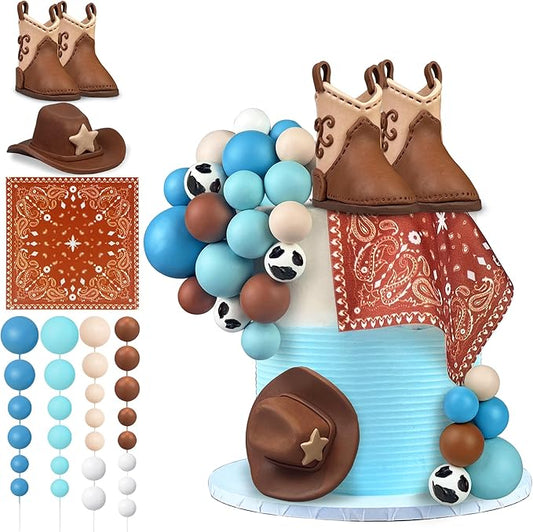 31PCS Cowboy Cake Decorations Cowboy Hat and Boot Cake Toppers Western Cowboy Cowgirl Birthday Baby Shower for Western Theme Party Favors Supplies