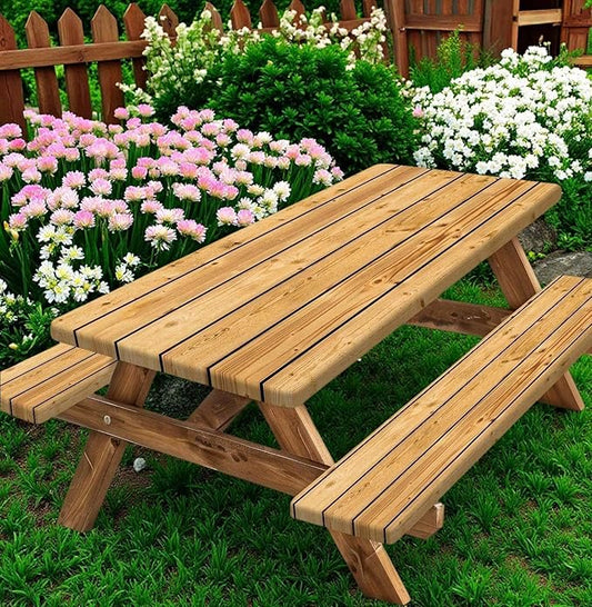 Rustic Brown Wooden Board Picnic Table Cover with Bench Covers, Farmhouse Rural Country Wood Waterproof Tablecloth for Patio Camping Indoor Outdoor Party Decorations with Drawstring Bag, 30X72in, 3PCS