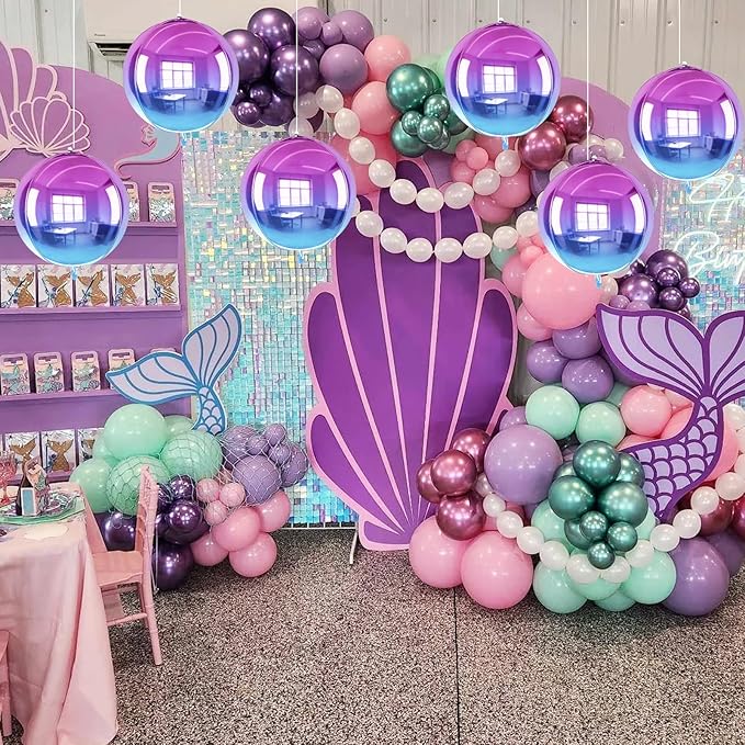 TONIFUL 8Pcs 22Inch Large Colorful Purple 4D Giant Round Foil Balloon 4D Metallic Mylar Sephere Balloons for Christmas New Year Birthday Party Graduation Wedding Bridal Shower Decoration Supplies