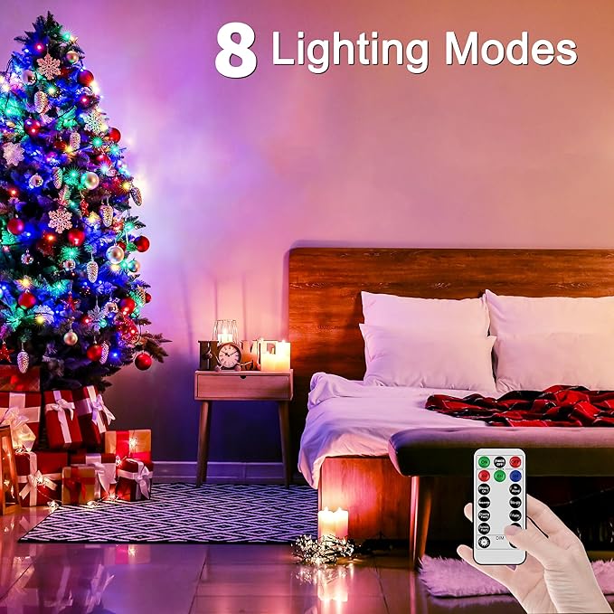 98FT 300 LED Christmas Lights Outdoor, Multicolored Christmas Tree Lights Plug in, 8 Modes Twinkle String Light for Bedroom Wedding Party Ceiling Xmas Home Decorations