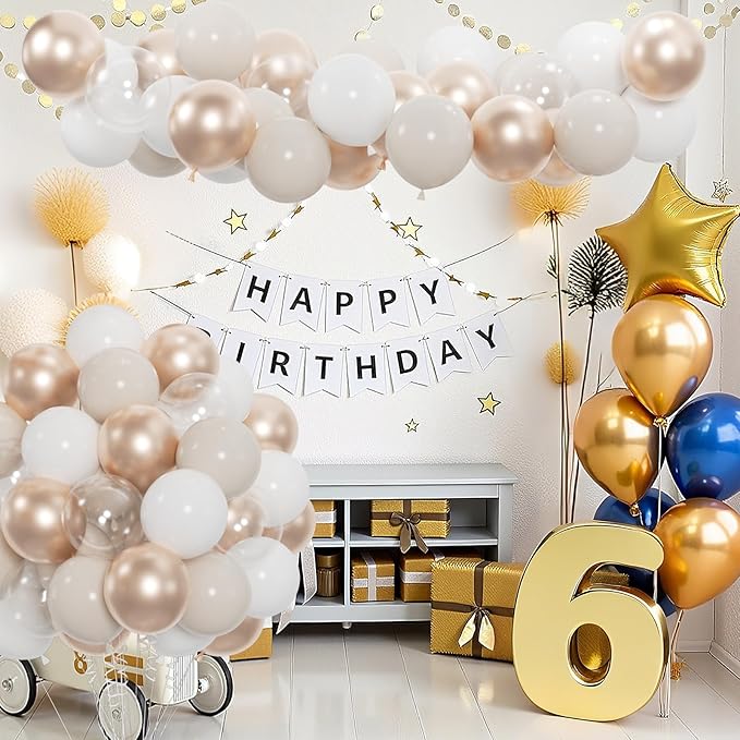 60pcs Sand White Gold Balloons - 12inch Metallic Champagne Gold Nude White & Clear Balloons for Weddings, Birthdays, Baby Showers