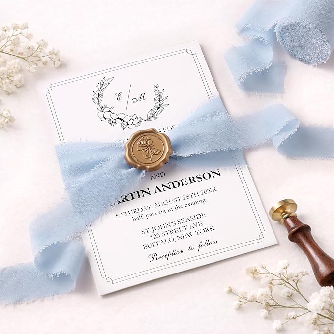 DORIS HOME Baby Blue Chiffon Ribbon for Flower Bouquet, 1" x21Yd Fabric Ribbon for Gift Wrapping, Handmade Frayed Ribbon for Wedding Invitations/Christmas Decorations