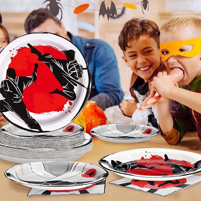 Grencian 96 Pcs Karate Party Supplies Disposable Karate Themed Plates and Napkins Tableware Sets Karate Birthday Decorations for Boys Ninja Birthday Party Decorations Martial Arts Favors Serves 24