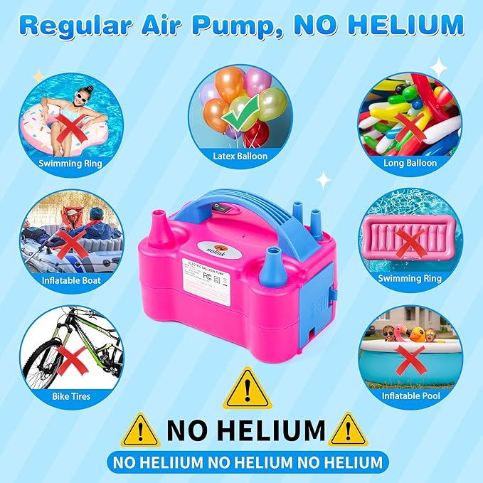 Balloon Pump Electric Portable Dual Nozzle Air Pump for Balloons Blower Pump Inflator for Decoration, Birthday Party [110V~120V, 600W, Bright Pink]