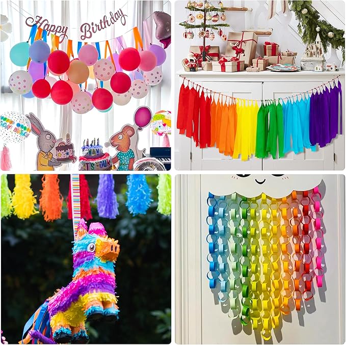 Oubest Rainbow Crepe Paper Streamers Party Decorations, 8 Rolls Colorful Streamers for Rainbow Themed Birthday Baby Shower Bachelorette Party Wedding Bridal Shower Christmas Decorations DIY Crafts
