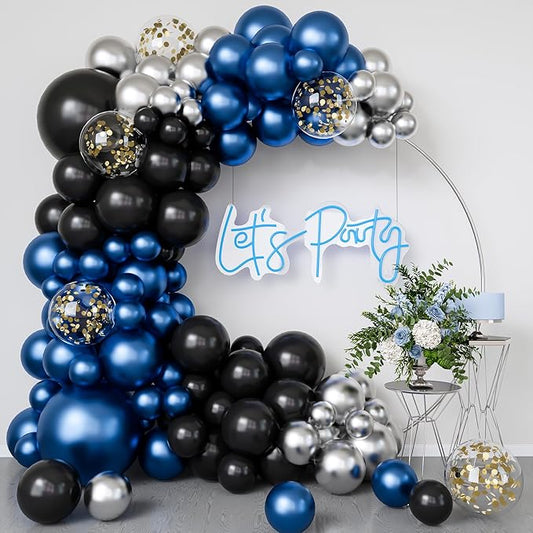 Metallic Blue and Black Balloon Arch Garland Kit-Metallic Silver Balloon Gold Sequin Balloon 122Pcs for Birthday,Gender Reveal,Baby Shower,Graduation,Easter Party Decoration.
