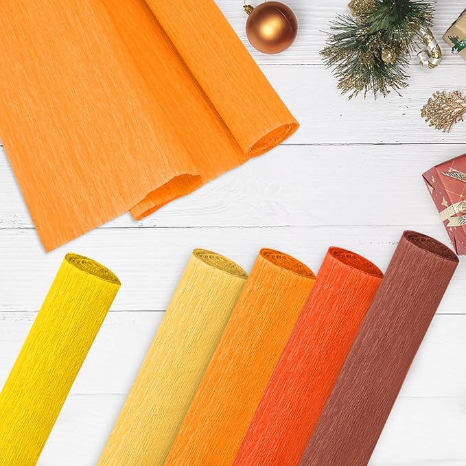 Crepe Paper Streamers 8 Rolls, 10 x 98Inch 8 Pumpkin Colors Crepe Paper Sheets for Halloween Thanksgiving Day DIY Gift Colourful Paper Flower Wrapping Paper Crafts Birthday Wedding Holiday