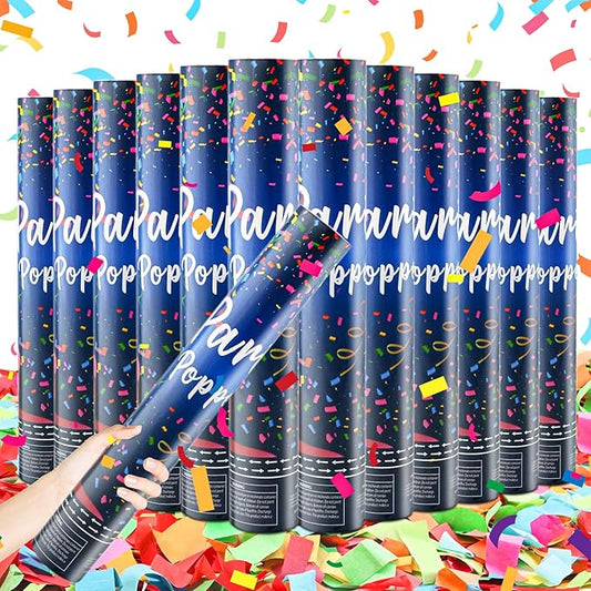 Confetti Cannon Party Popper 12 Pack Biodegradable Confetti Popper Cannons 12 Inch Multicolor Confetti Shooters for Wedding Graduation Birthday 4th of July New Year Christmas Party Supply Celebration