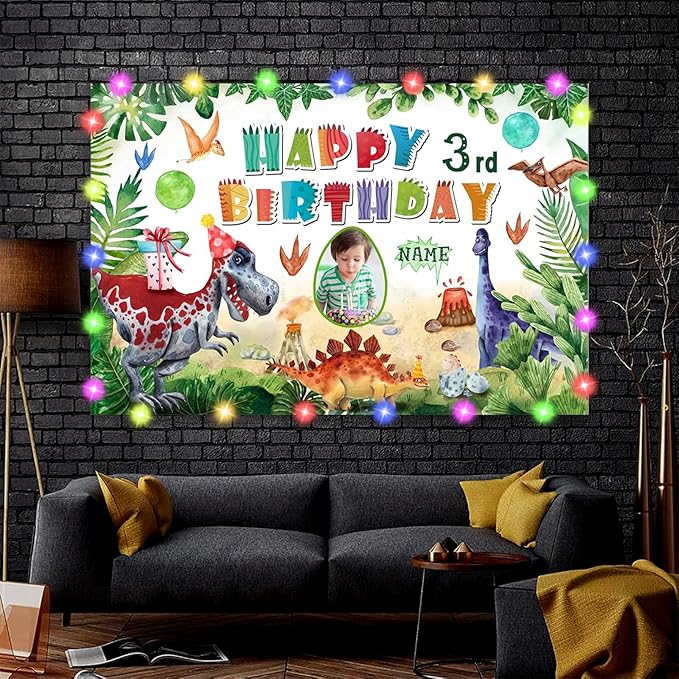 Custom Dinosaur Birthday Party Supplies,Personalization Dinosaur Decorations Banner for Birthday Party