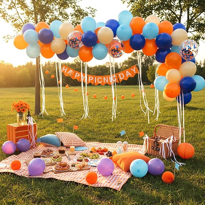RUBFAC Blue and Orange Balloons Kit, Party Balloon for Blue Birthday Decoration Baby Shower Graduation Thanksgiving Decoration