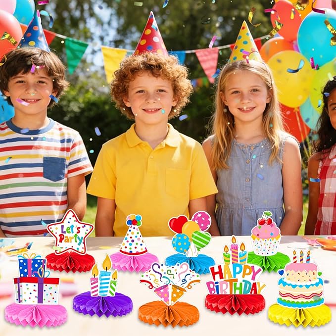 Kids Birthday Party Honeycomb Centerpiece Decorations Kit, Happy Birthday Table Decor for Boys Girls Party Supplies