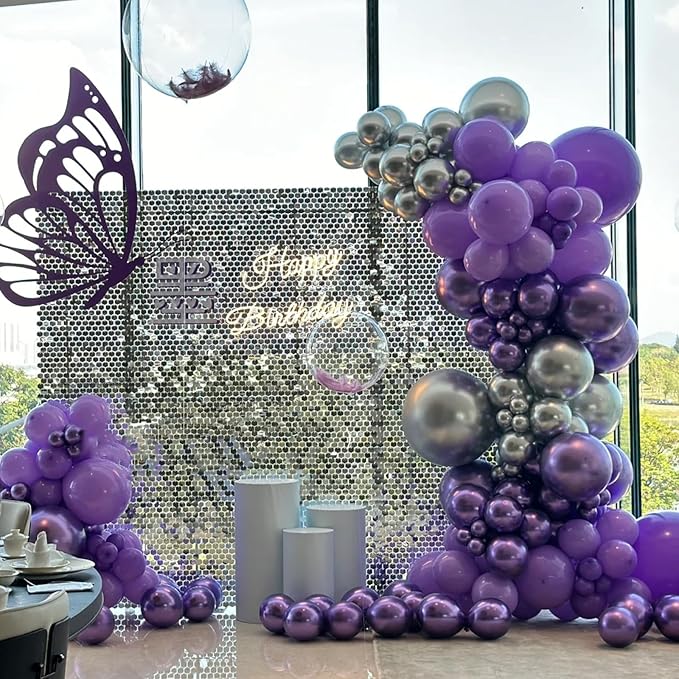Voircoloria 90pack Metallic Purple Balloons Different Size 18/12/10/5 Inch Metallic Purple Balloon Garland Arch Kit for Graduation, Wedding, Birthday, Anniversary, New Year Party Decorations